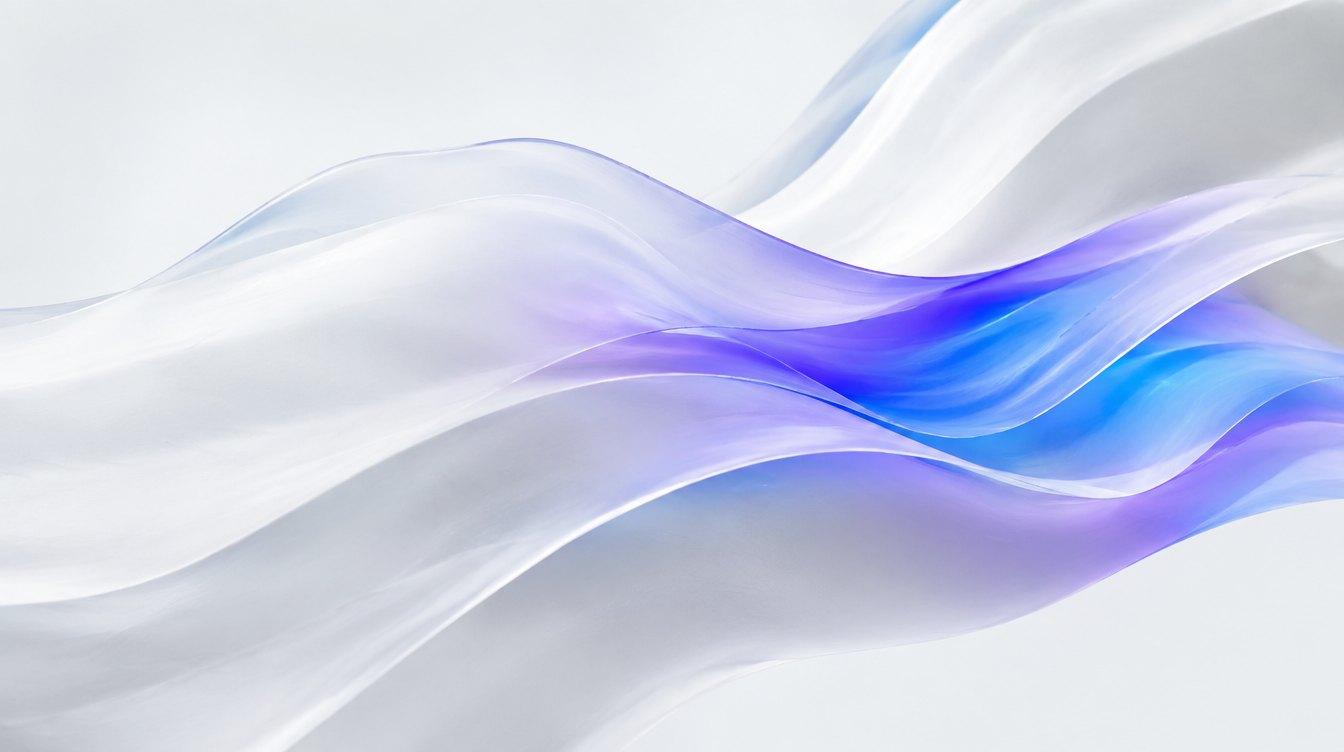 Translucent white ribbons with violet light flowing like sound