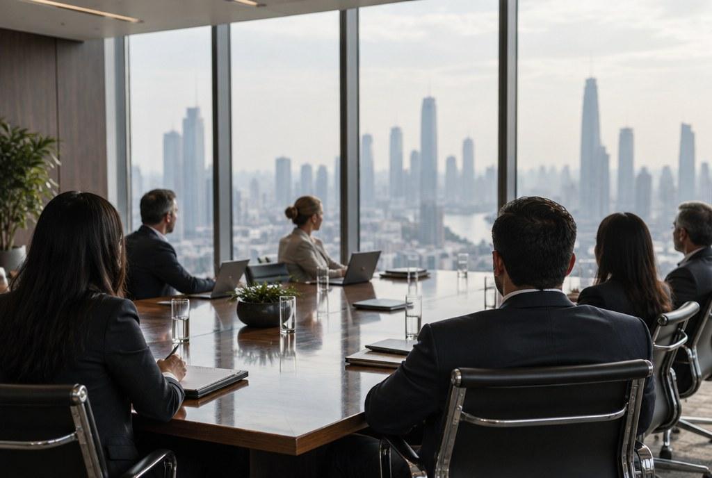 boardroom in soft violet light