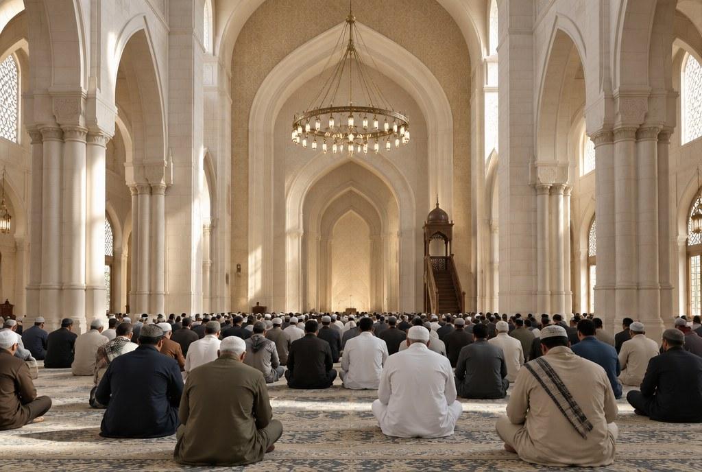 mosque hall in soft violet light